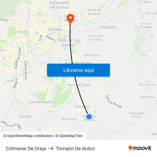 Colmenar De Oreja to Torrejón De Ardoz map