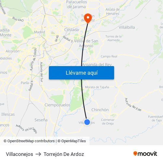 Villaconejos to Torrejón De Ardoz map