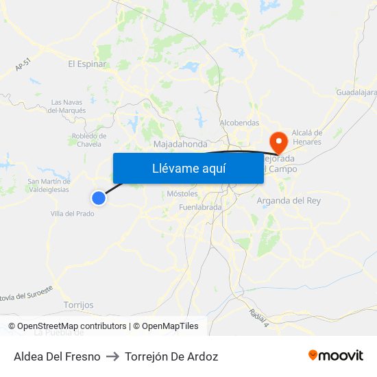 Aldea Del Fresno to Torrejón De Ardoz map