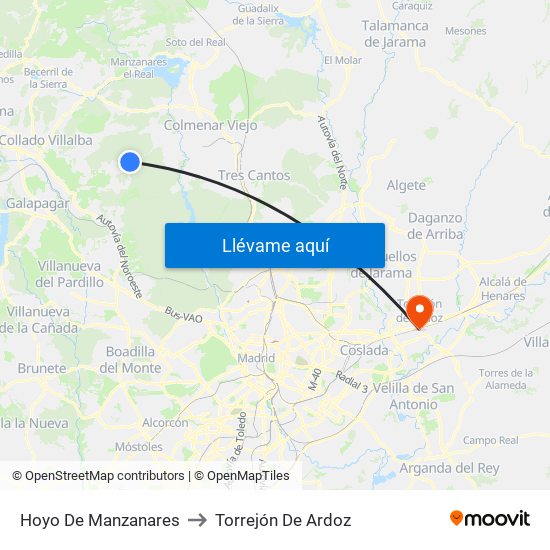 Hoyo De Manzanares to Torrejón De Ardoz map