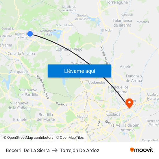 Becerril De La Sierra to Torrejón De Ardoz map