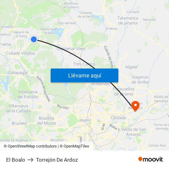 El Boalo to Torrejón De Ardoz map