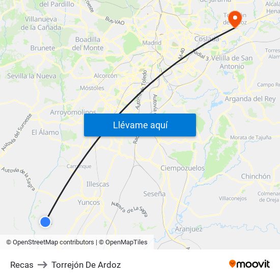 Recas to Torrejón De Ardoz map