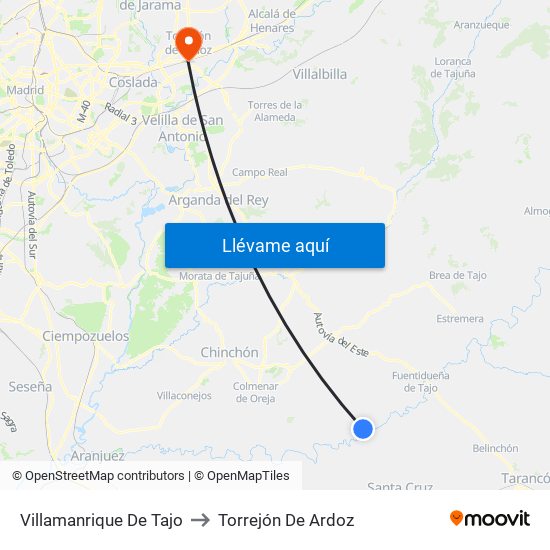 Villamanrique De Tajo to Torrejón De Ardoz map