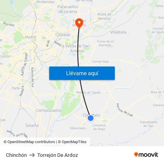 Chinchón to Torrejón De Ardoz map