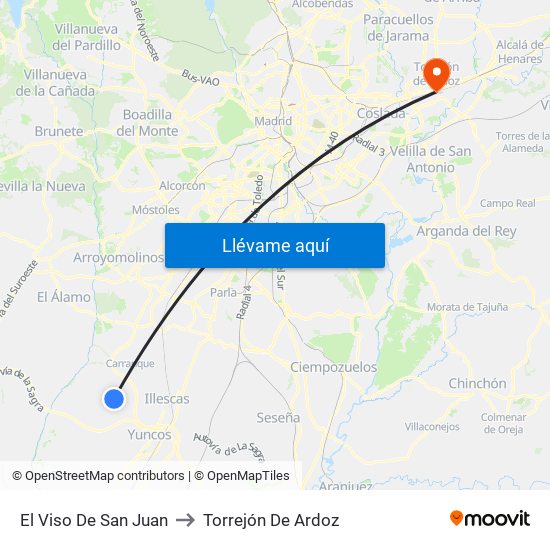 El Viso De San Juan to Torrejón De Ardoz map