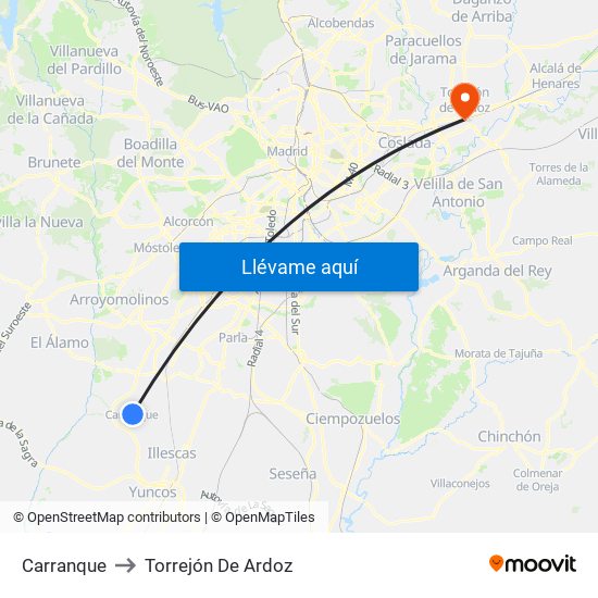 Carranque to Torrejón De Ardoz map