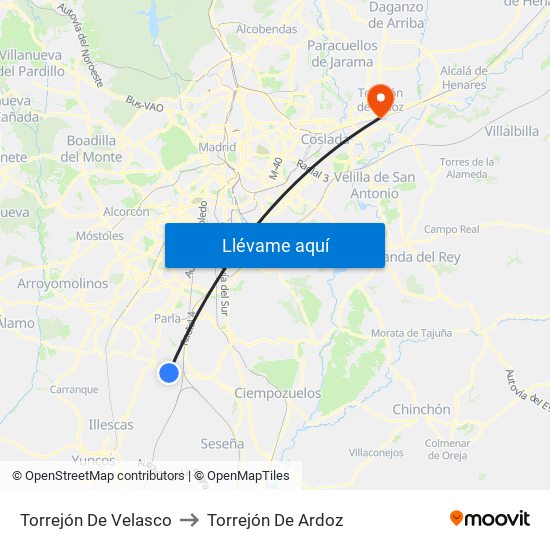 Torrejón De Velasco to Torrejón De Ardoz map