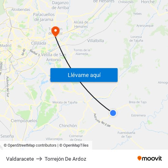 Valdaracete to Torrejón De Ardoz map