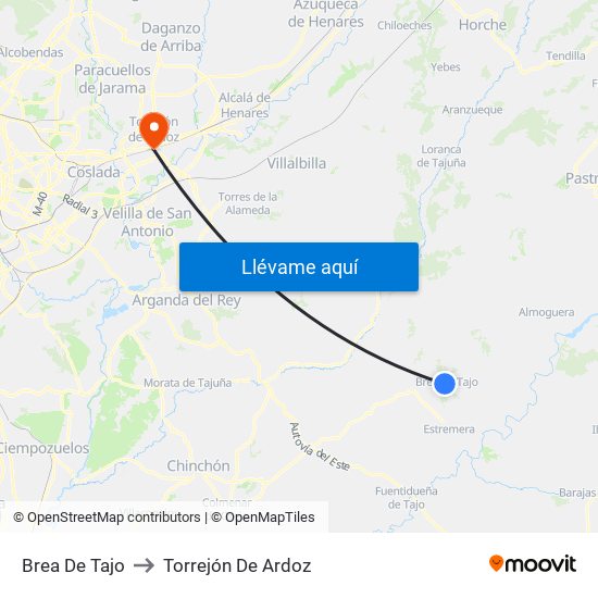 Brea De Tajo to Torrejón De Ardoz map