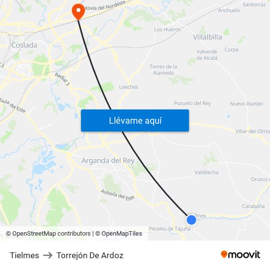 Tielmes to Torrejón De Ardoz map