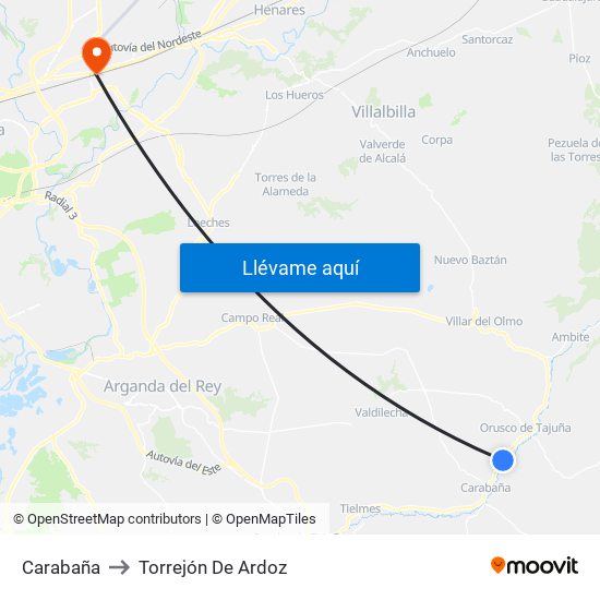 Carabaña to Torrejón De Ardoz map