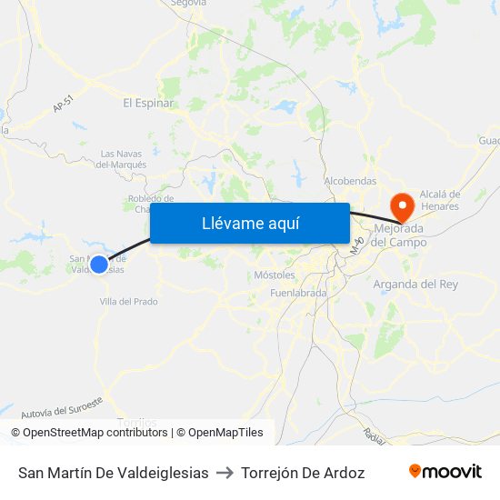 San Martín De Valdeiglesias to Torrejón De Ardoz map