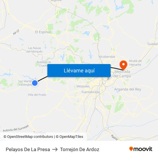 Pelayos De La Presa to Torrejón De Ardoz map