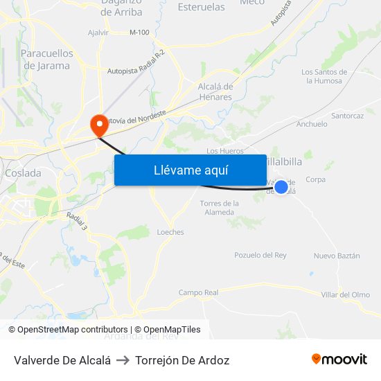 Valverde De Alcalá to Torrejón De Ardoz map