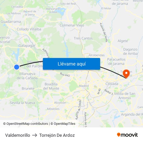 Valdemorillo to Torrejón De Ardoz map