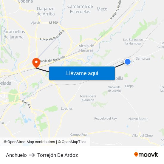 Anchuelo to Torrejón De Ardoz map