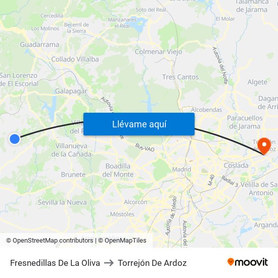 Fresnedillas De La Oliva to Torrejón De Ardoz map