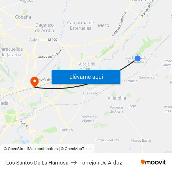 Los Santos De La Humosa to Torrejón De Ardoz map