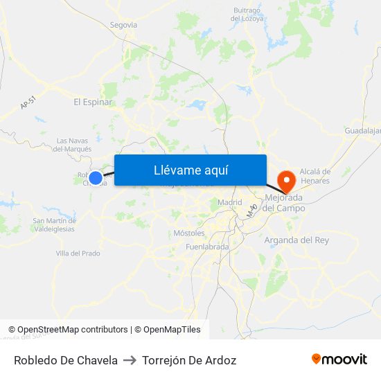 Robledo De Chavela to Torrejón De Ardoz map