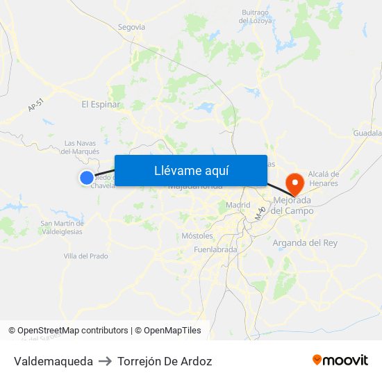Valdemaqueda to Torrejón De Ardoz map