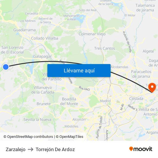 Zarzalejo to Torrejón De Ardoz map