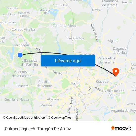 Colmenarejo to Torrejón De Ardoz map