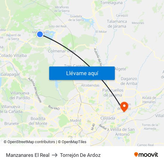 Manzanares El Real to Torrejón De Ardoz map