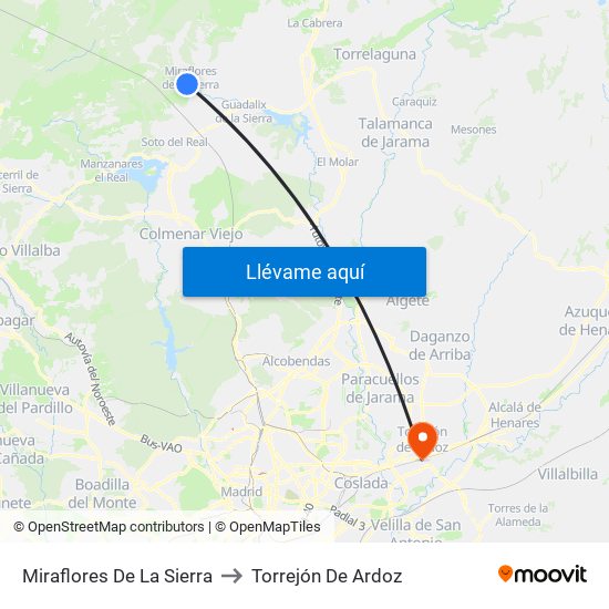 Miraflores De La Sierra to Torrejón De Ardoz map