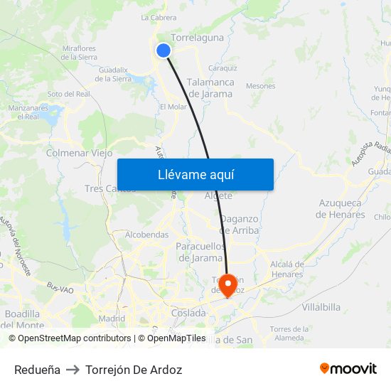 Redueña to Torrejón De Ardoz map