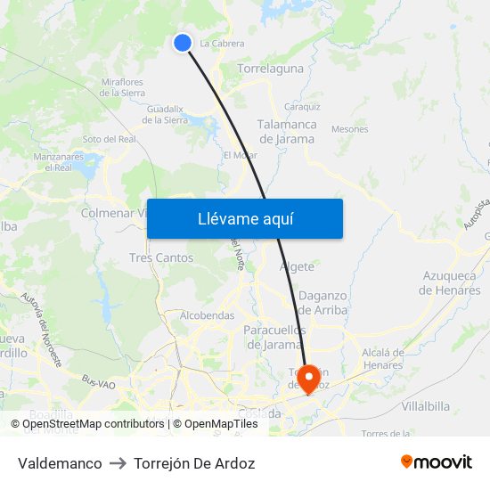 Valdemanco to Torrejón De Ardoz map