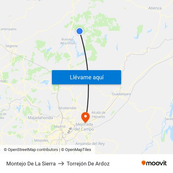 Montejo De La Sierra to Torrejón De Ardoz map