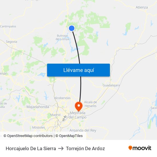 Horcajuelo De La Sierra to Torrejón De Ardoz map