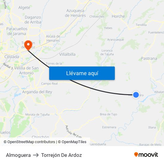Almoguera to Torrejón De Ardoz map