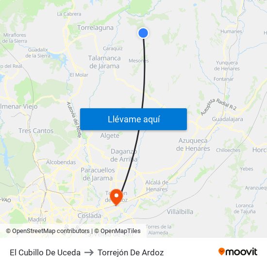 El Cubillo De Uceda to Torrejón De Ardoz map