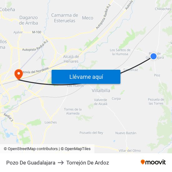 Pozo De Guadalajara to Torrejón De Ardoz map