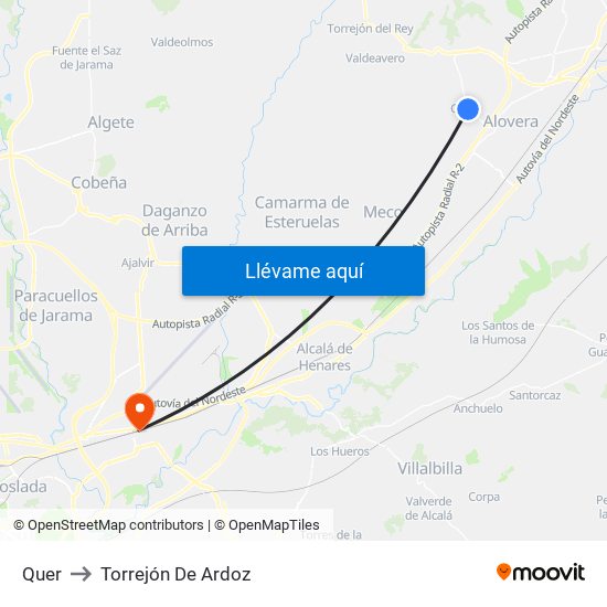 Quer to Torrejón De Ardoz map