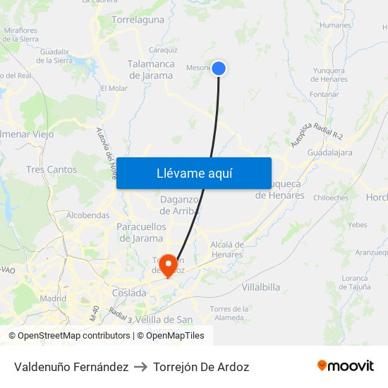 Valdenuño Fernández to Torrejón De Ardoz map