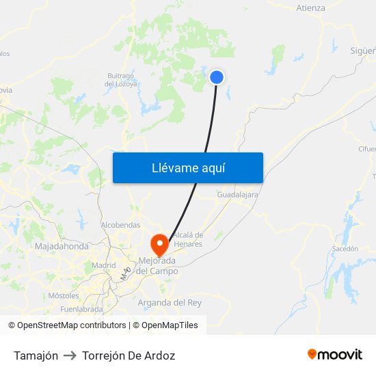 Tamajón to Torrejón De Ardoz map