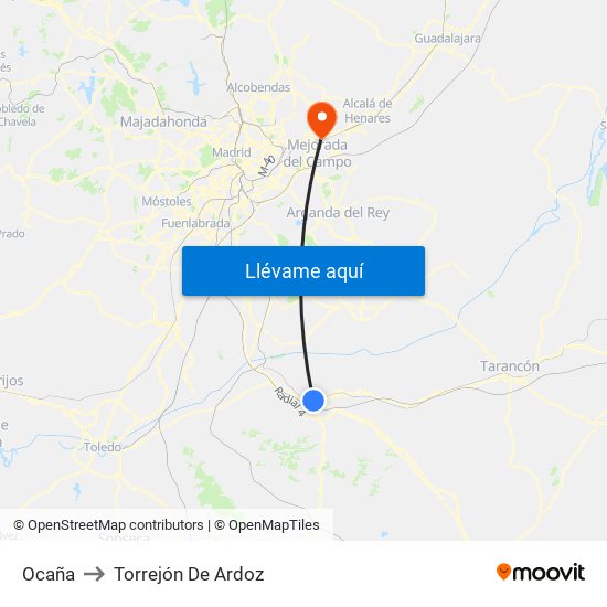 Ocaña to Torrejón De Ardoz map