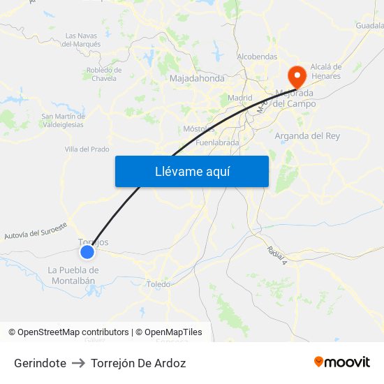 Gerindote to Torrejón De Ardoz map