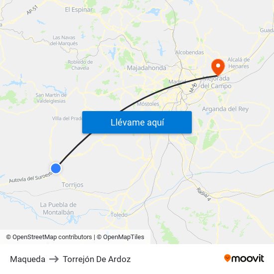 Maqueda to Torrejón De Ardoz map