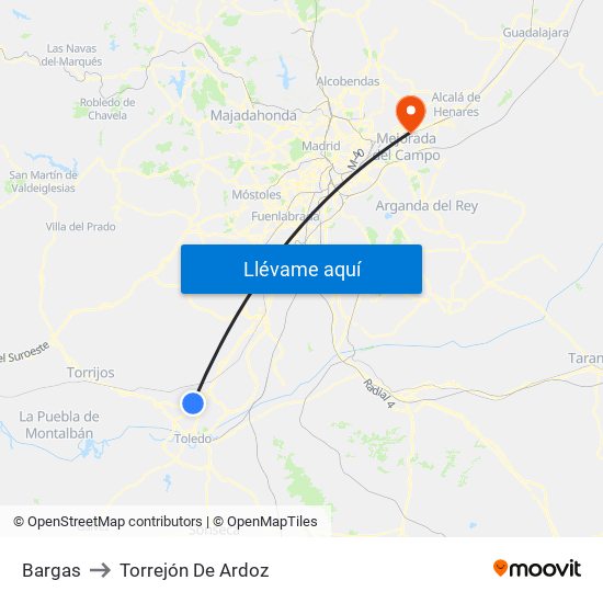 Bargas to Torrejón De Ardoz map