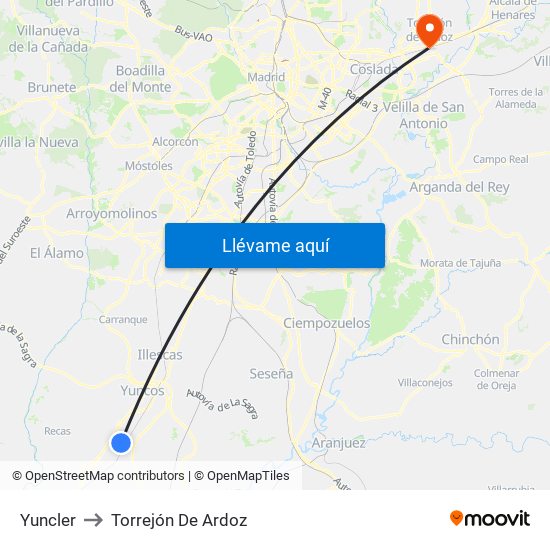 Yuncler to Torrejón De Ardoz map