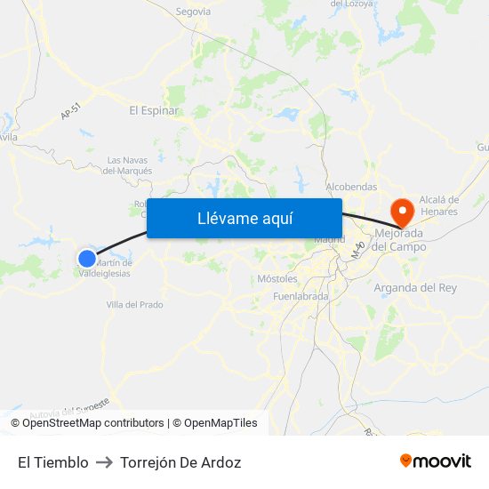 El Tiemblo to Torrejón De Ardoz map