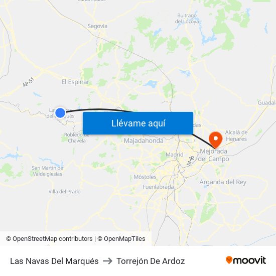 Las Navas Del Marqués to Torrejón De Ardoz map