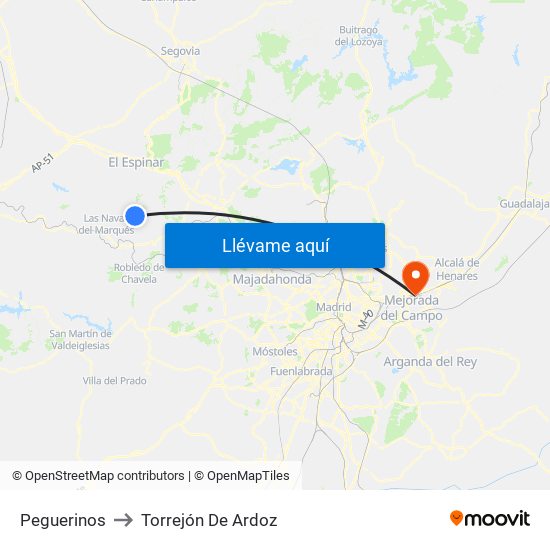 Peguerinos to Torrejón De Ardoz map