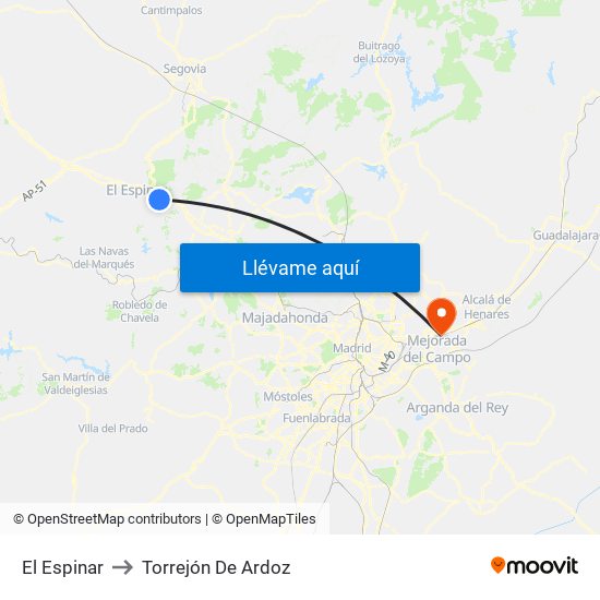 El Espinar to Torrejón De Ardoz map