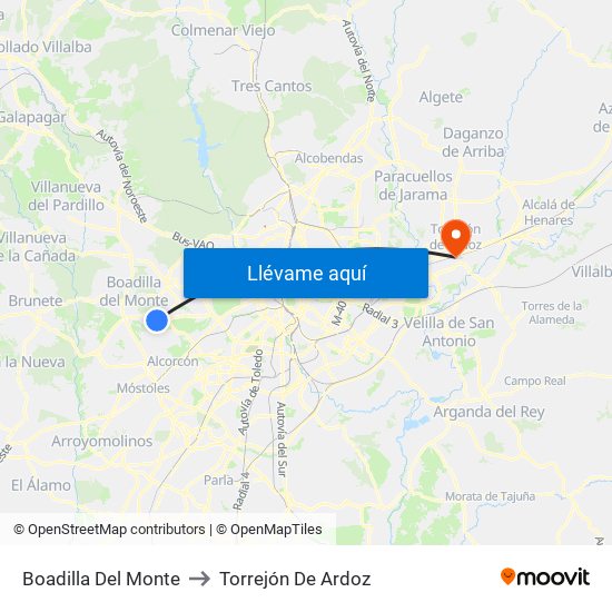 Boadilla Del Monte to Torrejón De Ardoz map