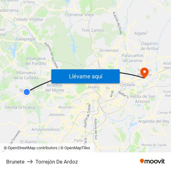 Brunete to Torrejón De Ardoz map